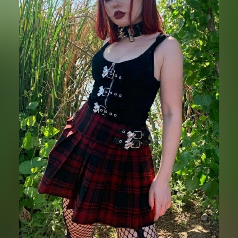 Killstar Red and Black Plaid Mini Skirt - Picture 4 of 6